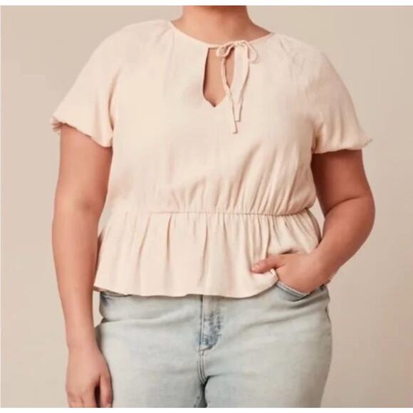 11 Honore Tops - 11 Honore Women's Peplum Blouse Puff Sleeve Ivory Jaquard Size 20 NEW With Tags